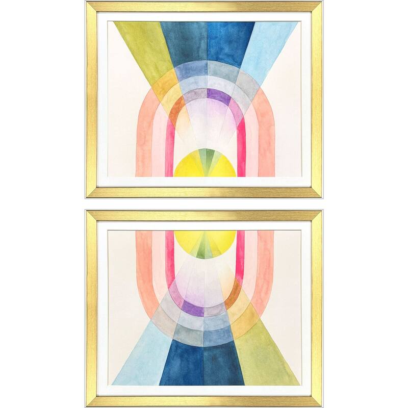 HomeRoots Set Of Two Geometric Watercolor Gold Framed Wall Art