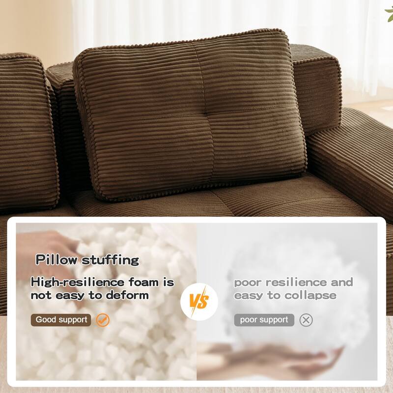 116.1" Corduroy Sectional Sofa with Movable Ottoman