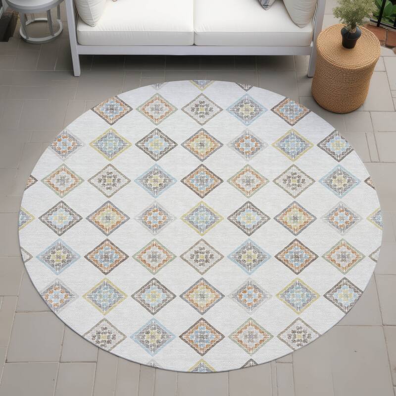 Machine Washable Indoor/ Outdoor Global Flagler Chantille Rug - Ivory - 8' x 8'