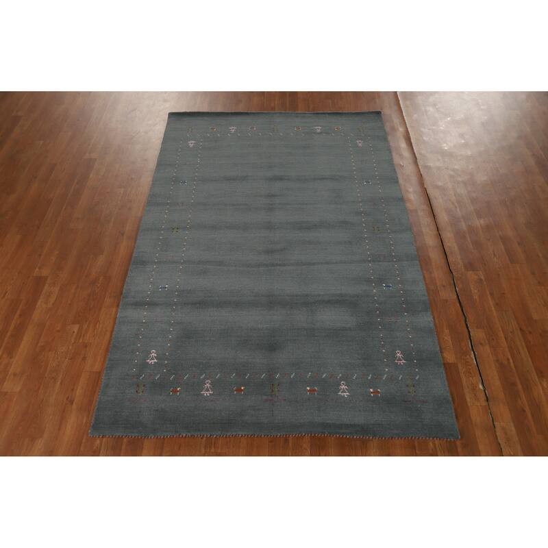 Hand Knotted Oriental 100% Wool Carpet Tribal Tribal Navy Blue & Blues Gabbeh Area Rug - 7' 8'' X 5' 0''