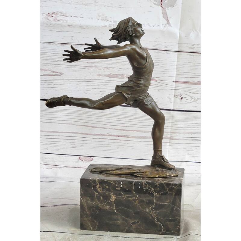 Track Runner Sprinter Race Bronze Metal Sculpture Statue Trophy Figure On Marble Base