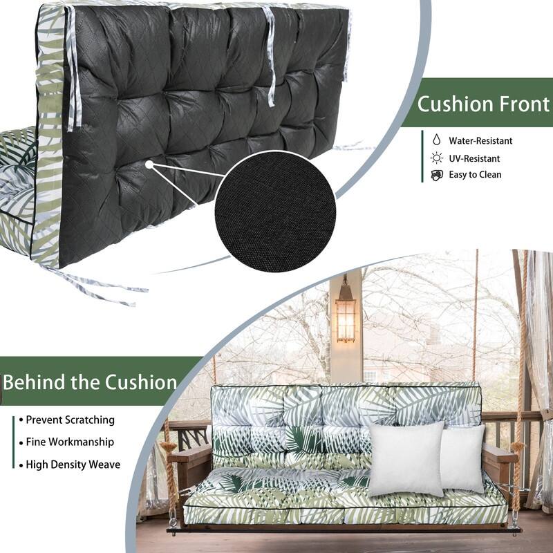 Outdoor Swing Cushions 55 inch, Waterproof Porch Swing Cushions 3 Seater Replacement with Backrest, 4" Thicken Bench Cushion