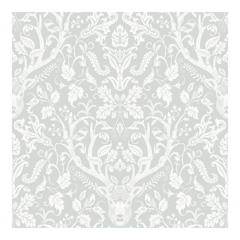 Chesapeake Kiwassa Grey Antler Damask Wallpaper - 20.5 x 396 x 0.025
