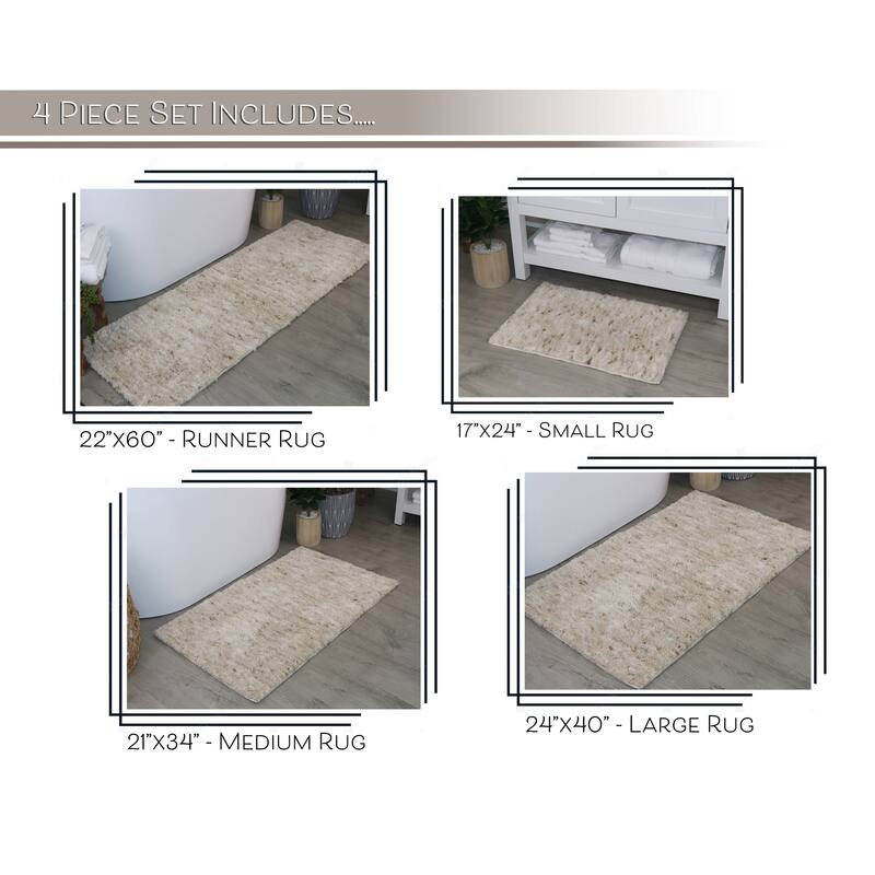 Home Weavers Cloud Comfort 100% Microfiber Bathroom Rug Non Slip Bath & Water Absorbent Soft Bath Mat 4 PC Set with Runner