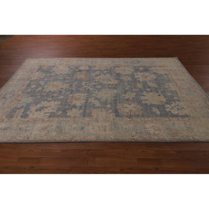 Vegetable Dye Blue Oushak Oriental Area Rug Hand-Knotted Wool Carpet - 6'2"x 8'9"