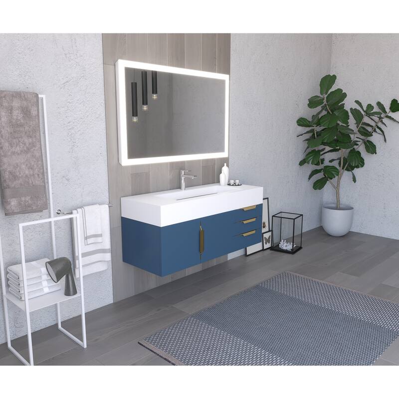 Nile 48" Wall Mounted Bathroom Vanity Set w/ White Top