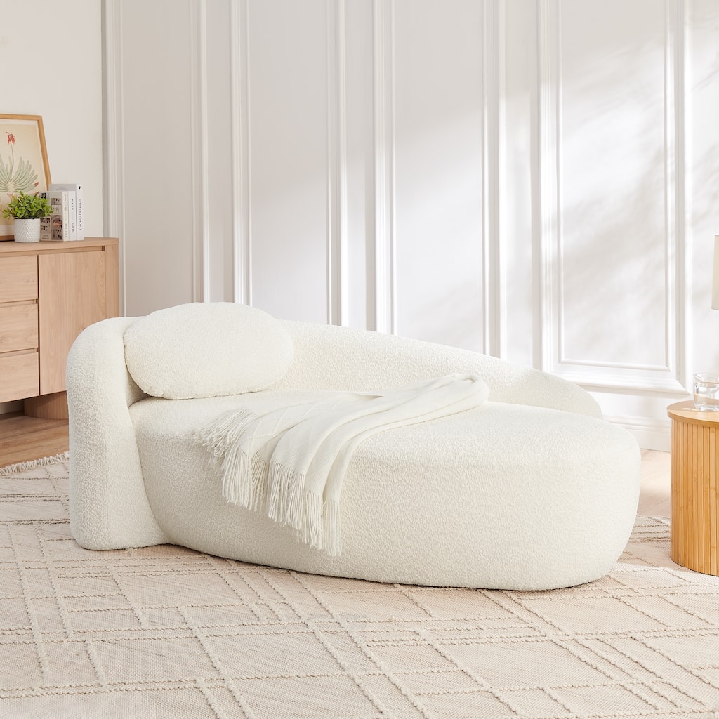 Modern Oval Single Lazy Sofa Chair with Integrated Backrest, Side Armrest and Pillow, Compact Space-Saving Lounge Chair