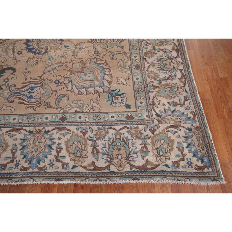 Distressed Tabriz Vintage Persian Rug Handmade Oriental Wool Carpet - 9'6" x 12'7"