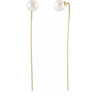 Curata 14k Yellow Gold White Freshwater Cultured Pearl Threader Earring
