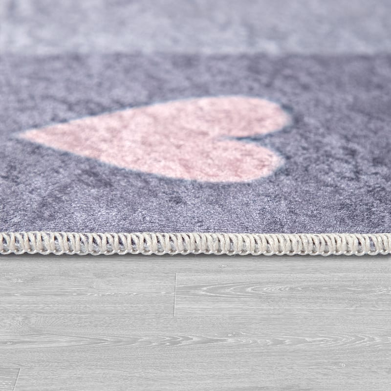 Kid's Rug Playmat Sweet Cloud and Stars in Grey Pink