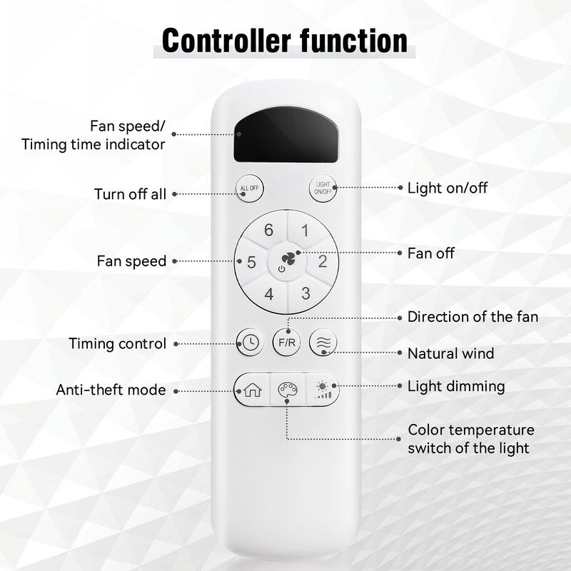 47" 6 Speeds LED Ceiling Fan w/ Remote Control and Reversible DC Motor