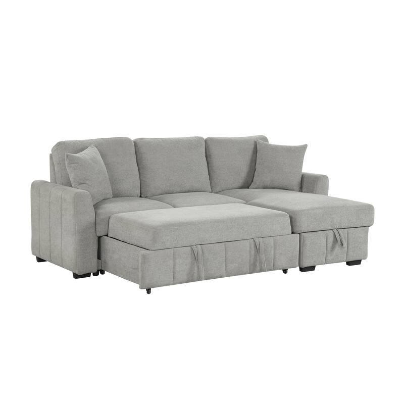 L-Shaped Convertible Sleeper Sectional Sofa with Reversible Storage Chaise and Drop-Down Console with Dual Cup Holders