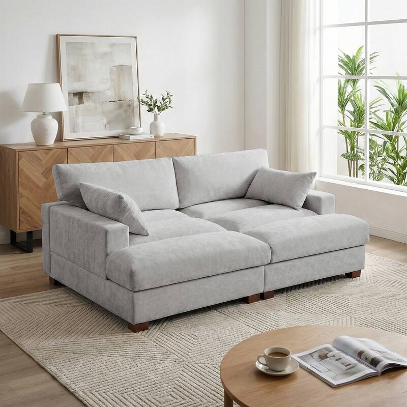 Mid-Century Chenille Adjustable Headrest Chaise Lounge Sofa - Grey - Symmetrical