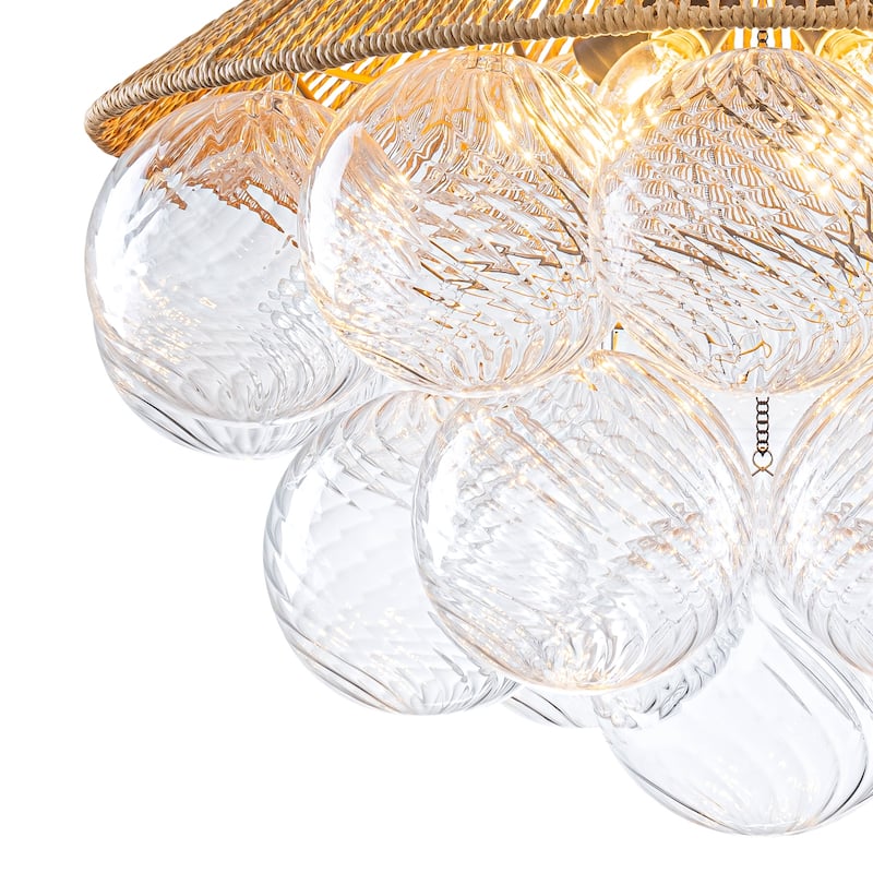 20.5" 4-Light Farmhouse Rope Chandelier Cone Shades Clear Glass Balls - Dia.20.5-in