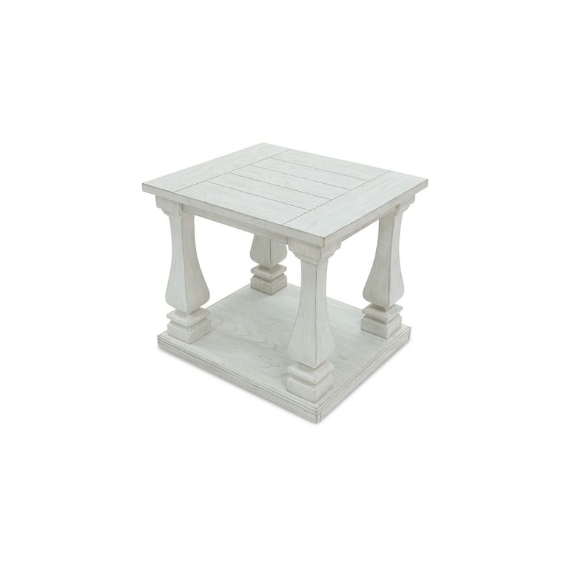 Dyne Side End Table, Plank Top, Baluster Legs, 27 Inch White Hardwood
