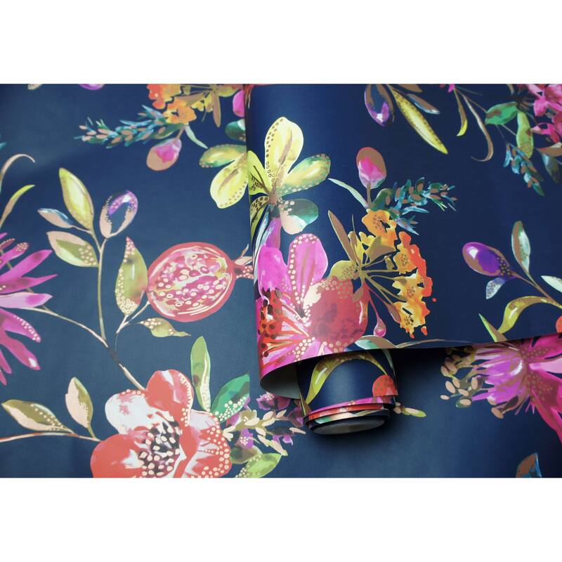 Melgrano Floral Navy Blue Unpasted Wallpaper – 396in x 20.8in