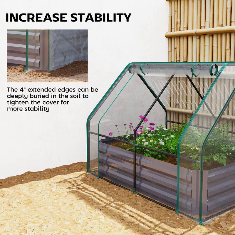 Outsunny 4 x 3 x 1ft Raised Garden Bed with Mini Greenhouse, Galvanized Raised Garden Bed with Cover for Herbs and Vegetables