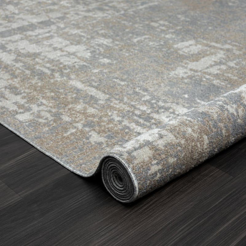 Kris Modern Abstract Grey/Ivory Washable Indoor Area Rug by Sevita
