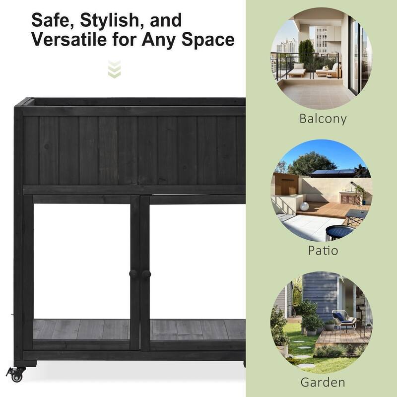 Compact 2-Door Wood Cold Frame Greenhouse with Wheels, 35.4"x17.7"x37.4" Raised Bed for Indoor & Outdoor Gardening - 4'x6'