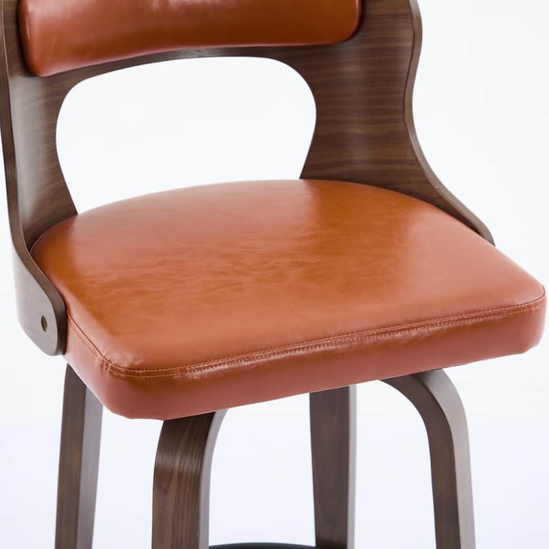 SEYNAR PU Leather 360 Degree Swivel Open Back Bar Stools Wood Legs Set of 4