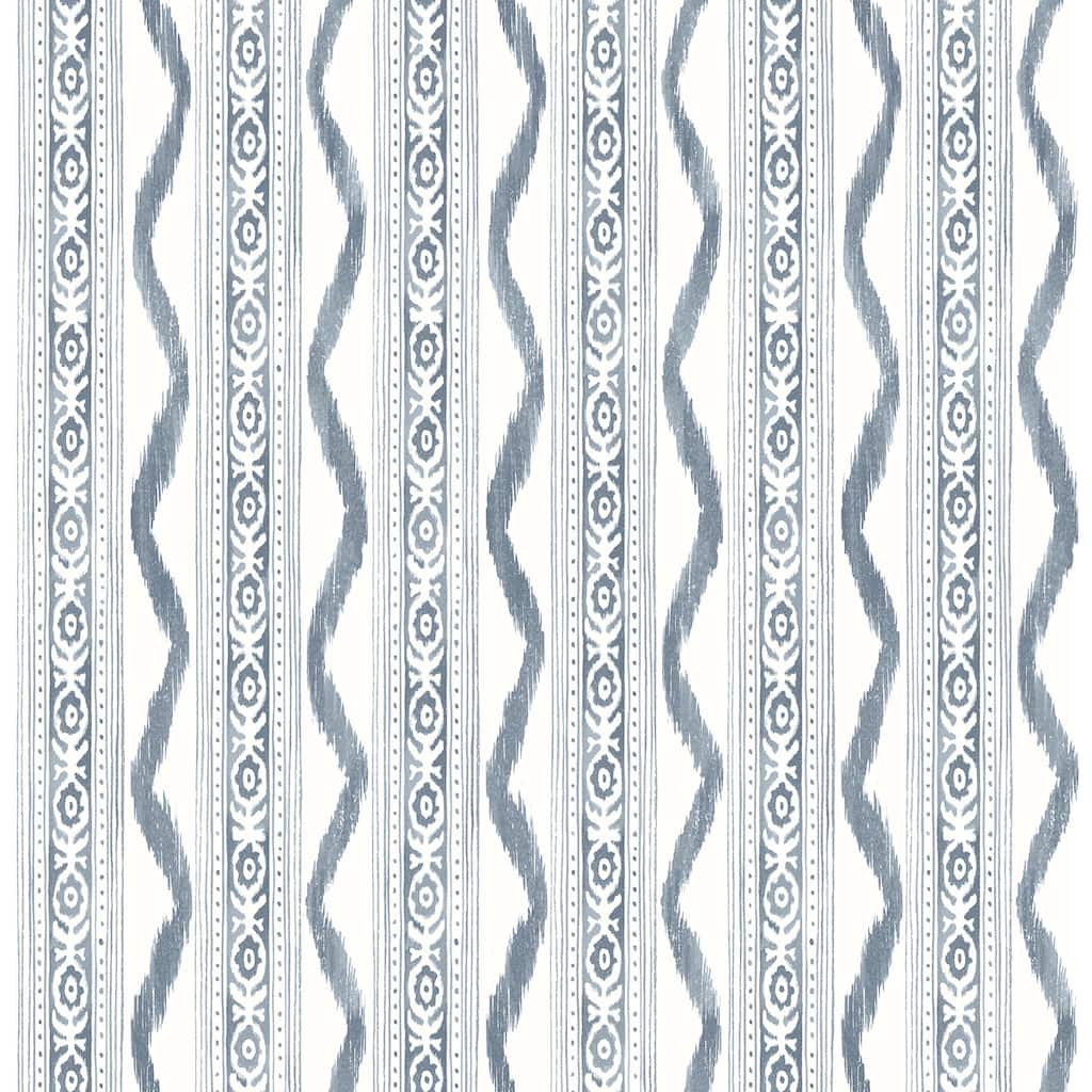 Erin Gates Rhys Blue IKAT Stripe Wallpaper
