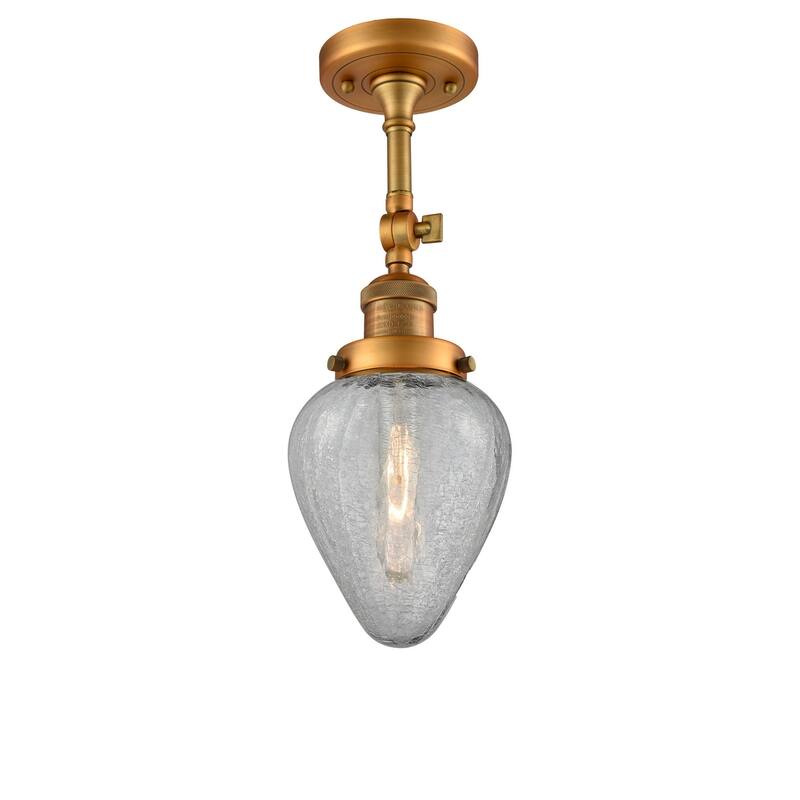 Innovations Lighting Geneseo Single Light 6-1/2" Wide Semi-Flush - Brushed Brass / Clear Crackle