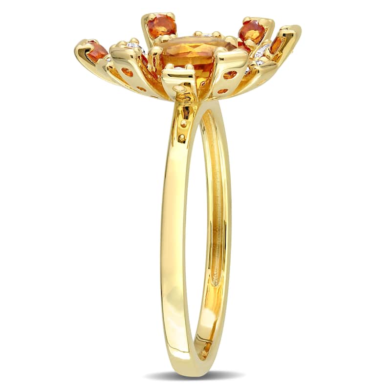 Miadora Madeira Citrine and White Topaz Floral Cluster Ring in 18kt Yellow Plated Sterling Silver