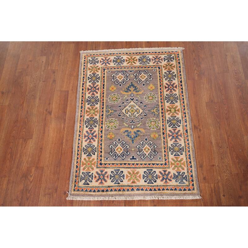 Geometric Kazak Accent Rug Handmade Oriental Wool Carpet - 2'1" x 2'10"