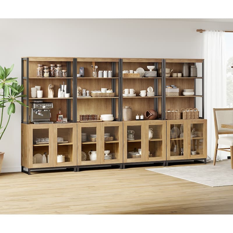 4 PCS Modern 72" Tall Bookcases with Glass Doors and Adjustable Shelves for Home Office, Living room.
