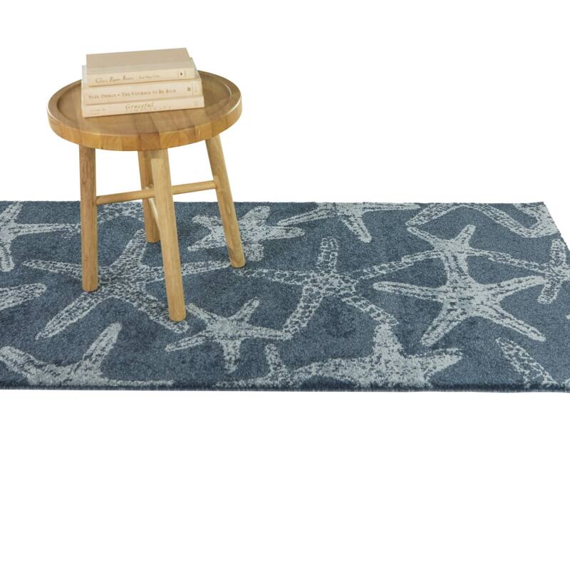 Leyton Nautical Solid Starfish Coastal Area Rug - Runner 2'7" x 7' - Blue