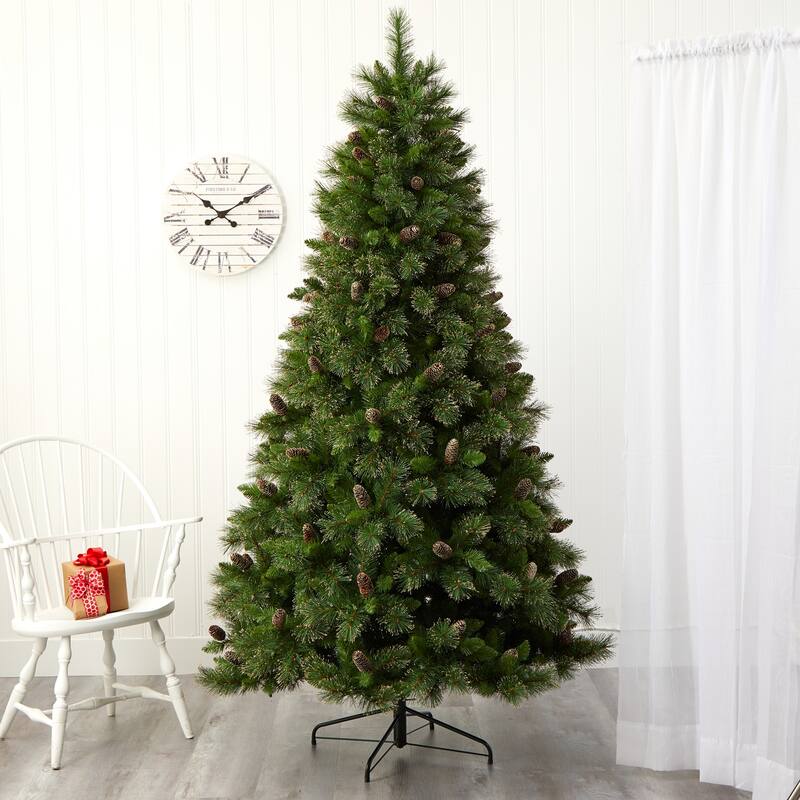 7.5Ft Artificial Christmas Tree with Lights - Golden Washington Pine Holiday Decor - Green - 84