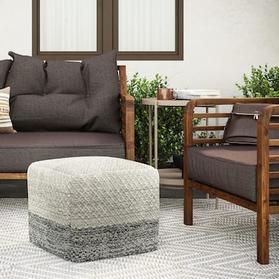 WYNDENHALL Saul Square Woven Pouf in Grey and White Recycled PET Polyester