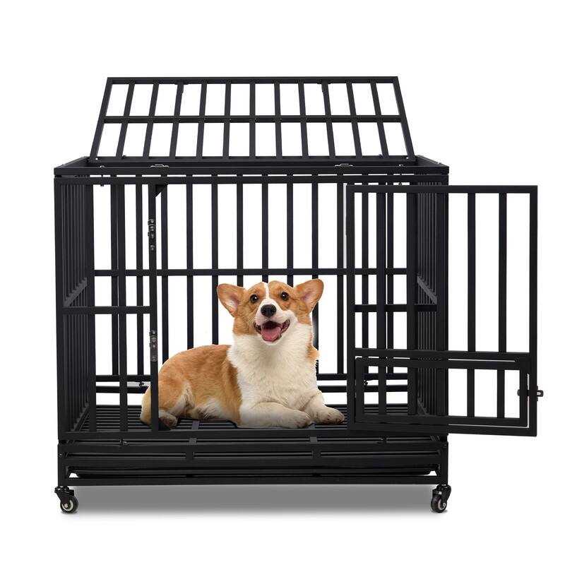 Dog Cage for Medium to Large Dogs With 3 Doors Lockable Wheels