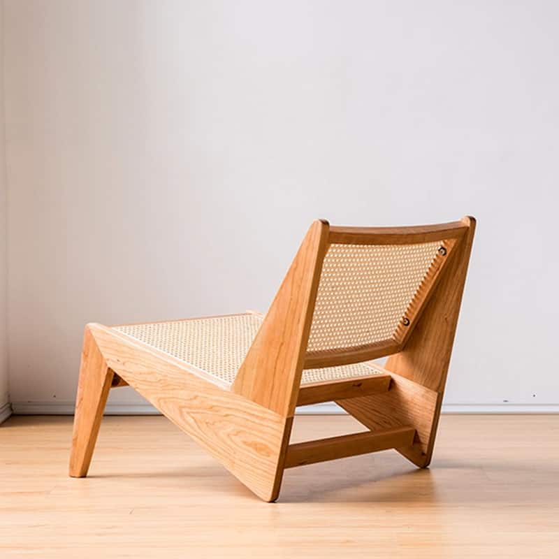 Modern Accent Chair，Rattan and Wood Lounge Kangaroo Chair For Living room, Bedroom, Courtyard, Light Wood - 23.62"