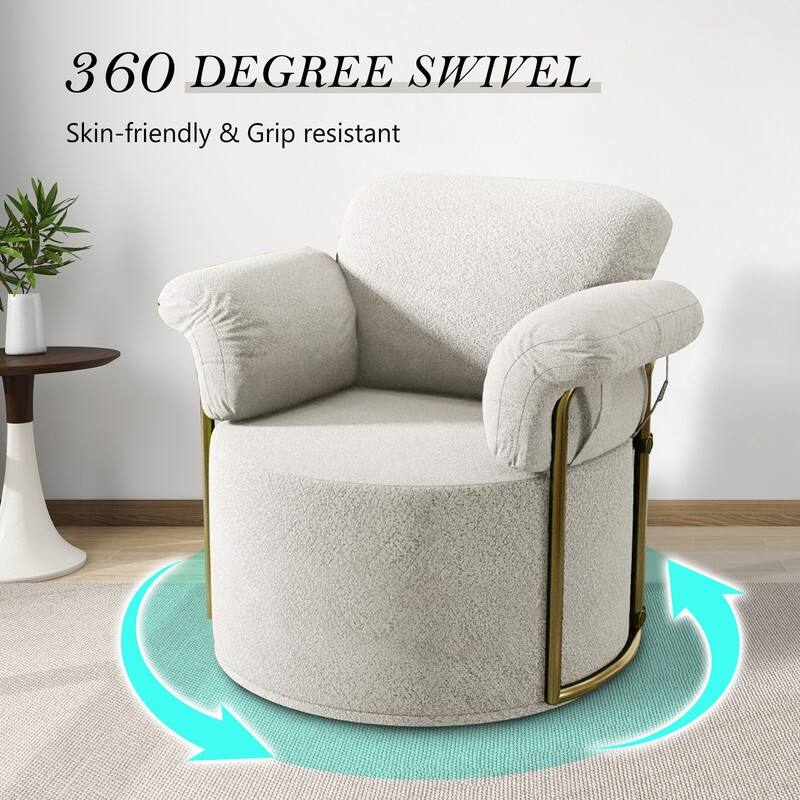 Modern Swivel Boucle Accent Chair Lounge Chair with Gold Metal Base