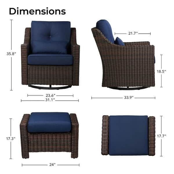 dimension image slide 13 of 16, Murphy Outdoor Wicker Patio Outdoor Sofa Swivel Chair Coffee Table