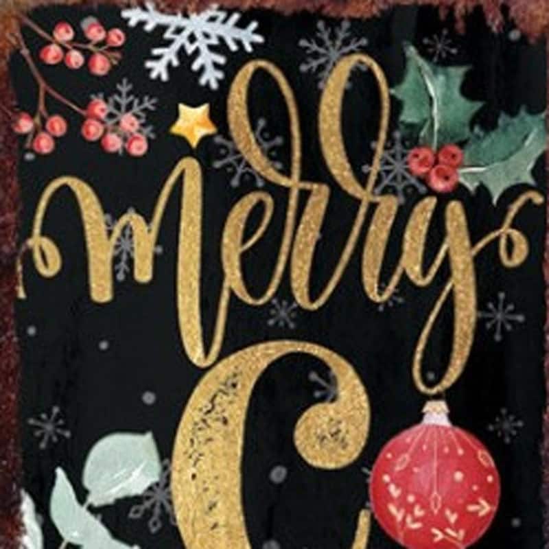 HomeRoots 48" Black Gold Green And Red Solid Wood Merry Christmas Porch Sign