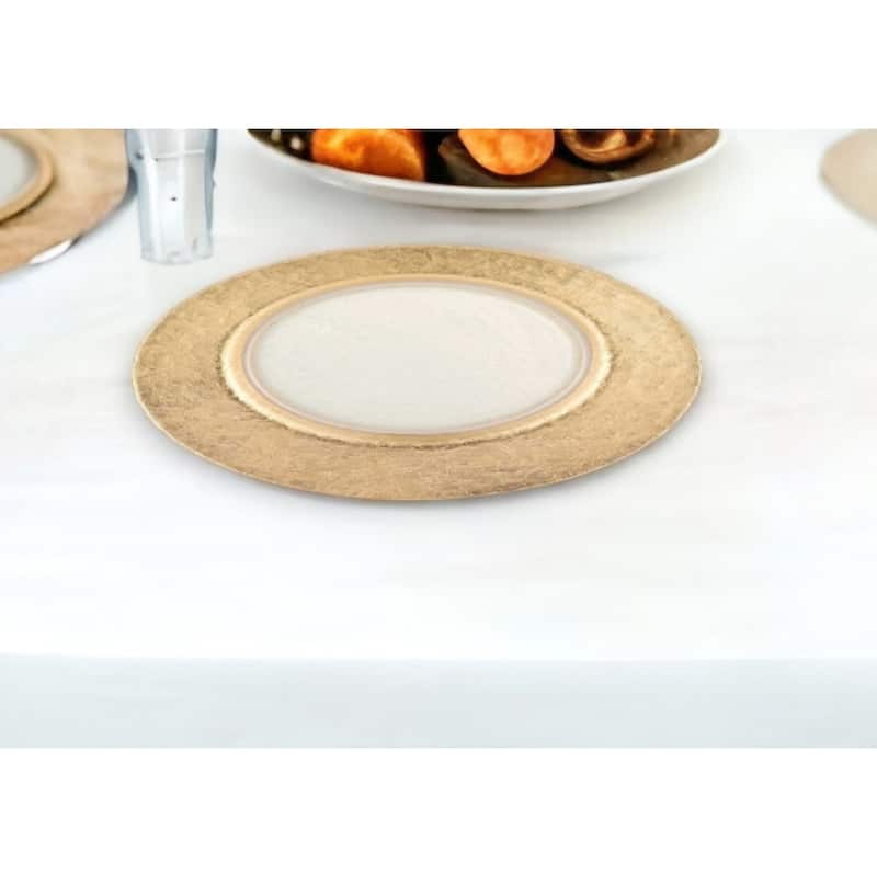 HomeRoots 13" Clear And Gold Round Glass Handmade Charger Plate