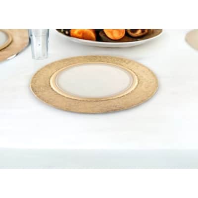 HomeRoots 13" Clear And Gold Round Glass Handmade Charger Plate