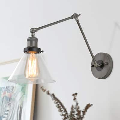 Modern 1-Light Swing Arm Light Glass Plug-in Adjustable Wall Sconce - L21" xW7.3 "xH8"