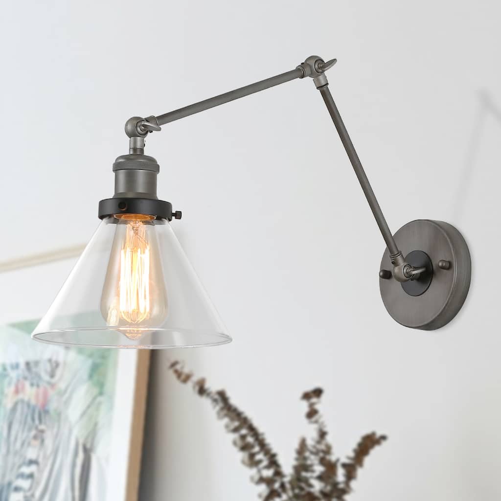 Modern 1-Light Swing Arm Light Glass Plug-in Adjustable Wall Sconce - L21" xW7.3 "xH8"