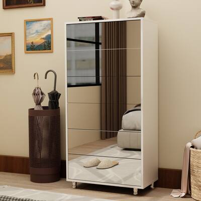 Mirror Shoe Cabinet With 6 Flip Drawers, Mirror Shoe Rack Organizer Store Ample Shoes, Mirror Shoe Storage With 4 Metal Legs