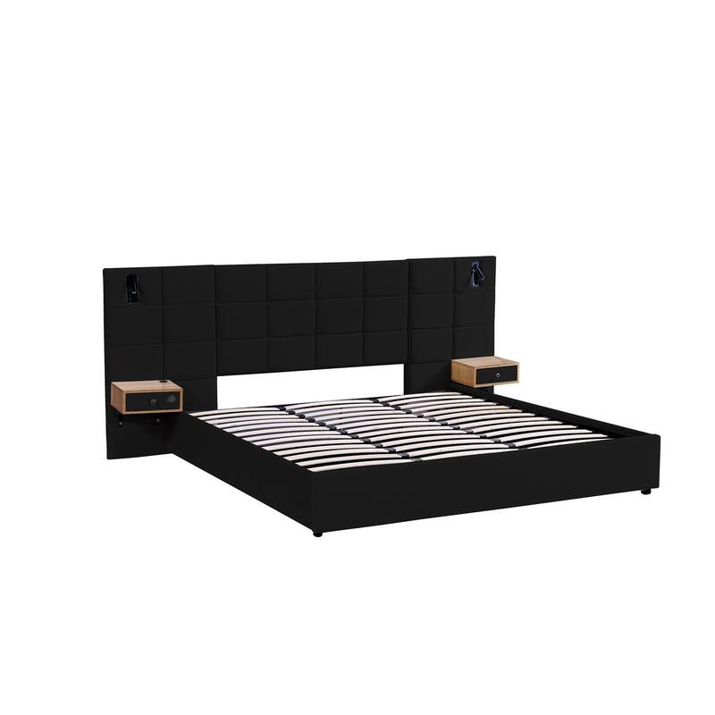 King Size Velvet Hydraulic Storage Bed with LED Lights & USB Charging