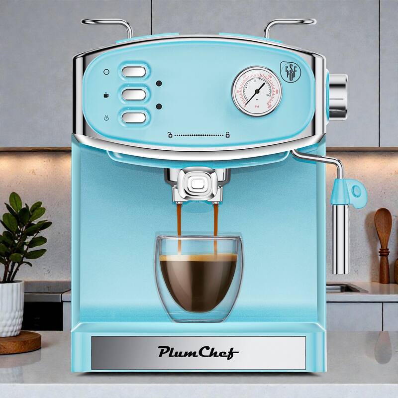 20 Bar Semi Automatic Espresso Machine with Milk Frother, Compact Stainless Steel Coffee Maker with 54 oz Tank - Blue