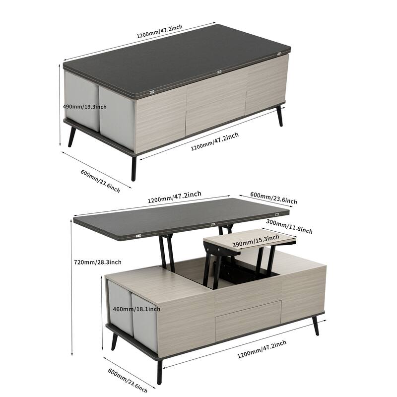 5 Pieces Lift Top Coffee Table Set with Ottomans