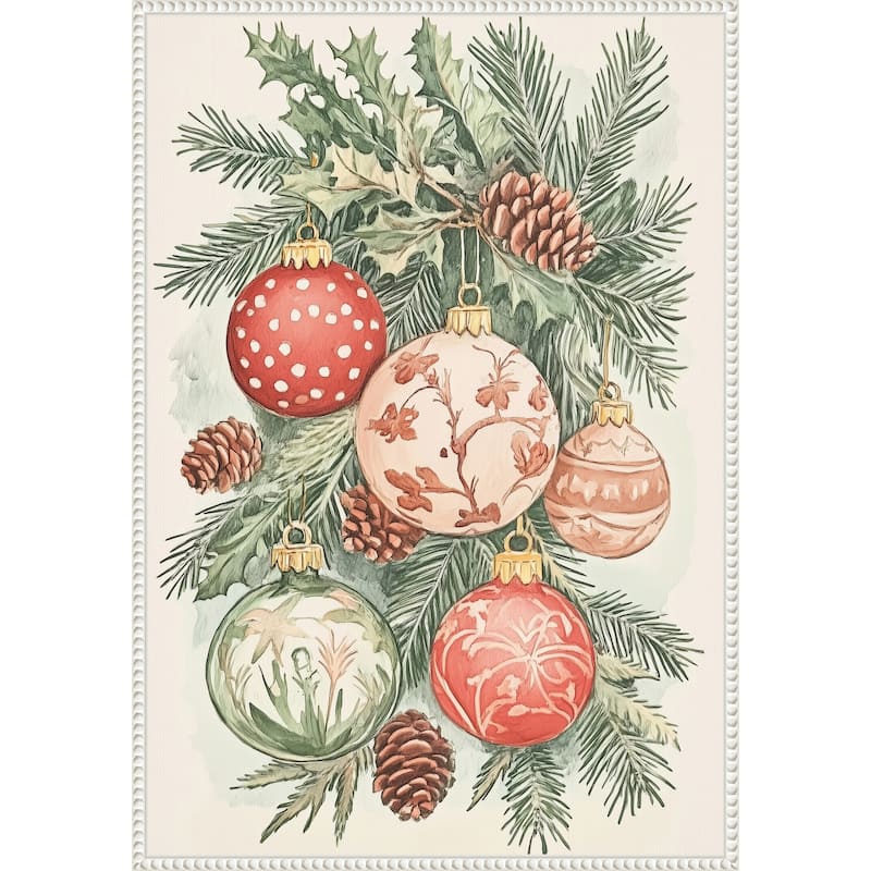 Christmas Ornaments I by Melloi Art Prints (23 x 33 in.), Framed Canvas Wall Art Print - Sylvie Beaded White
