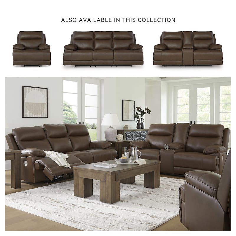 Signature Design by Ashley VonRyan Dark Brown Power Reclining Sofa with Adjustable Headrest - 92"W x 42"D x 42"H