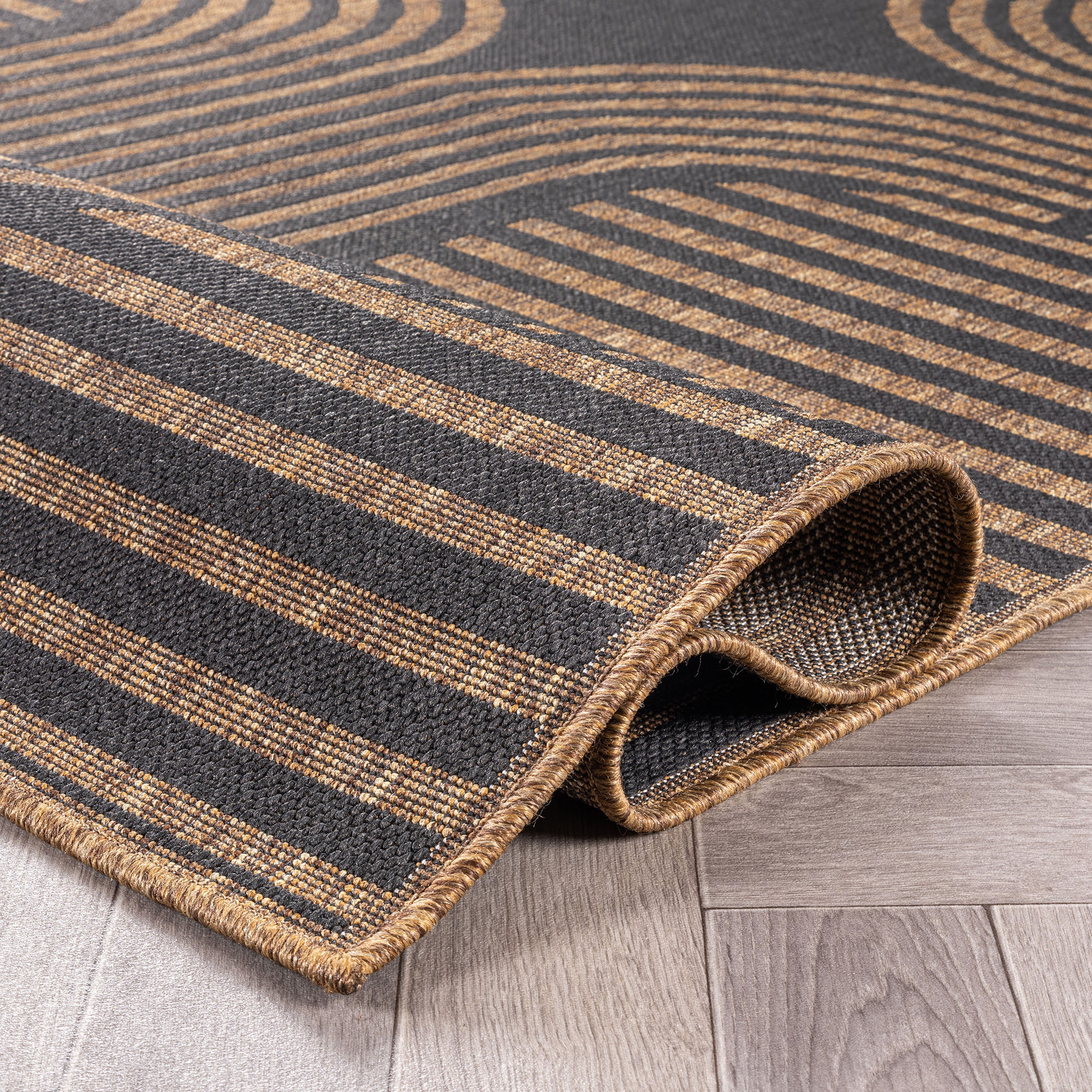 World Rug Gallery Geometric Indoor/Outdoor Flat Woven Area Rug - Natural Jute-Style, Easy-Care Patio Rug for Balcony Patio Deck