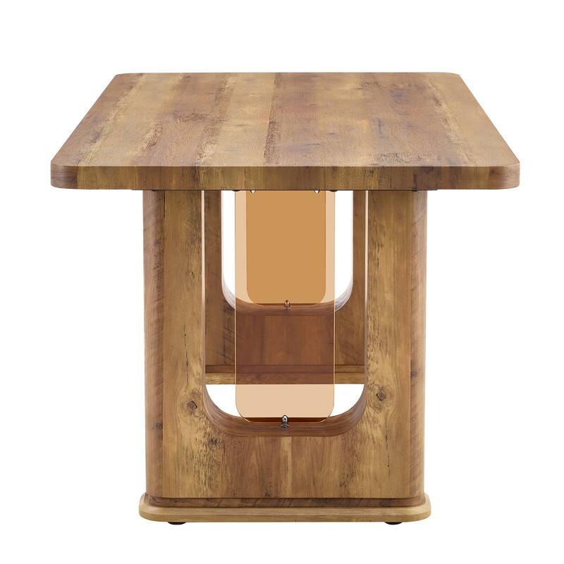 64.5 x 35.4 Inch Modern Dining Table with Wood Texture & Glass Accent