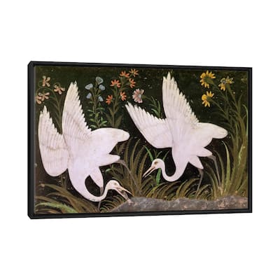 iCanvas "Two Cranes on the Edge of a Pond " by Indian School Framed Canvas Print